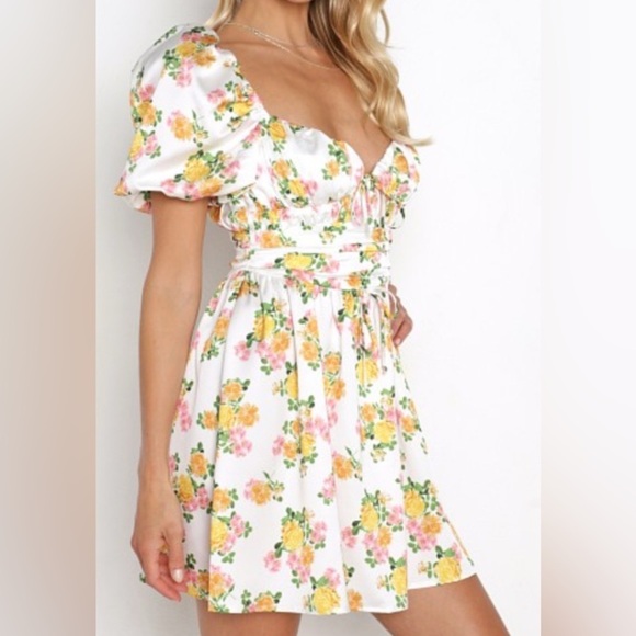 For Love Emma Mini Dress Floral Marigold Size XS - Picture 3 of 10